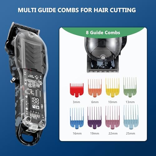 Professional Hair Clippers for Men, Cordless Barber kit for Hair Cutting & Grooming, Hair Clippers Set for Barber Haircut with LED Display 8 Fade Taper Combs(Black) - Image 6