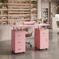 Manicure Table Nail Desk, Nail Station with Electric Dust Collector, Wrist Rest and Storage Drawers Cabinet, Beauty Salon Workstation for Nail Tech, Pink by Unknown