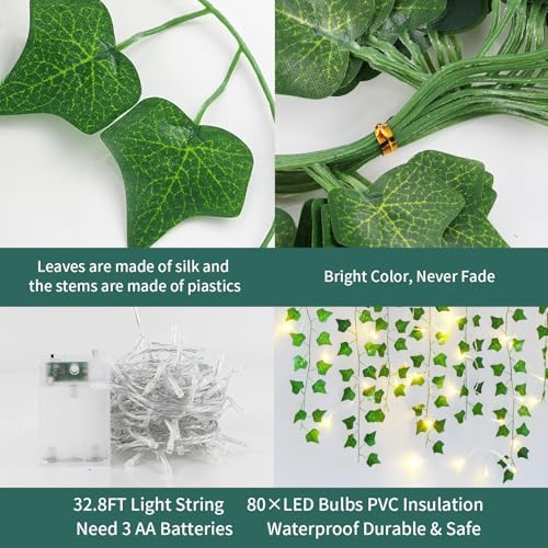 Freyalife Fake Vines for Room Decor(24Pack168Ft),with CE Certified 160 LED String Lights,Artificial Plant Ivy for Aesthetic Home Bedroom Wall Wedding Party Office Patio Indoor, Outdoor Garden Décor - Image 3