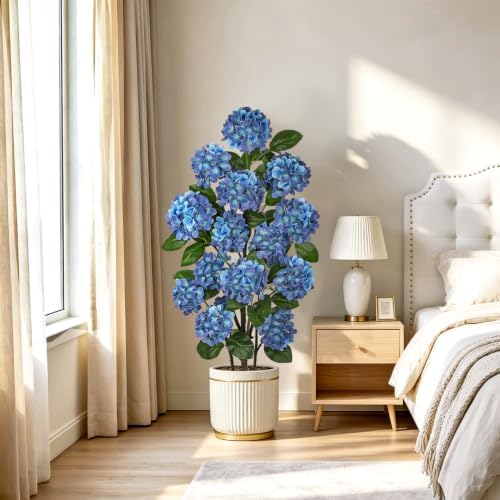 2 Pack 4FT Blue Hydrangea Artificial Flowers Tree Potted Hydrangea Flowers - Image 6