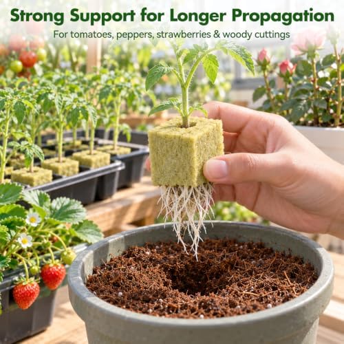 Halatool 1.5 Inch Rockwool Cubes for Hydroponics, 98 Pcs Seed Starter Plugs - Image 6