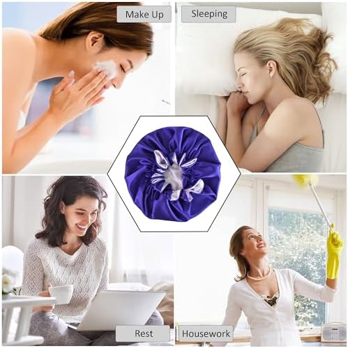 Silk Bonnet for Sleeping Satin Bonnets Double Layer Reversible Hair Cap Bonnet for Women Long Curly Braid Hair (Regal Purple) - Image 5