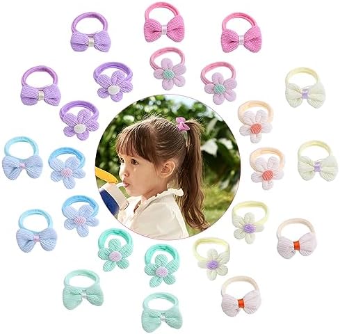 24 Pcs Toddler Hair Ties for Girls, Baby Hair Tie Cute Flower Elastic Scrunchies, Seamless Ponytail Holders, Little Girls Hair Accessories for Thick Hair, Pink, Purple, Blue - Image 4