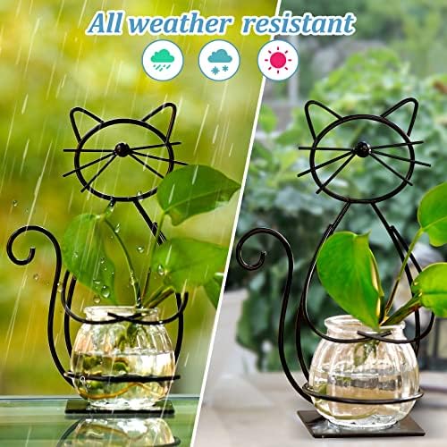Desktop Cat Planter Propagation Station, Glass Vase Metal Stand - Image 4