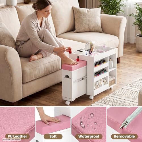 Pedicure Cart w/Extendable Padded Foot Rest (Pink, 33.4" L) - Image 4
