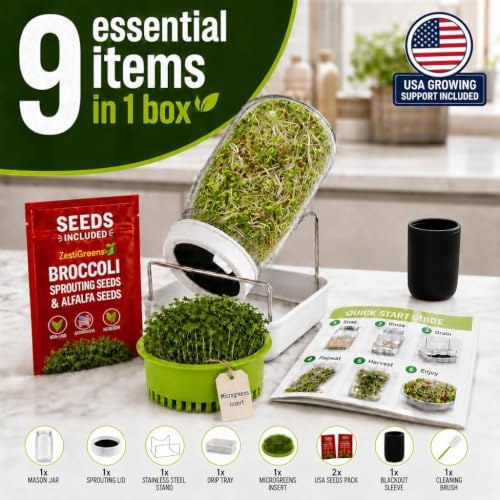 Broccoli Sprouts Growing Kit with Mason Jar, Stand, Tray & USA Seeds - Image 5