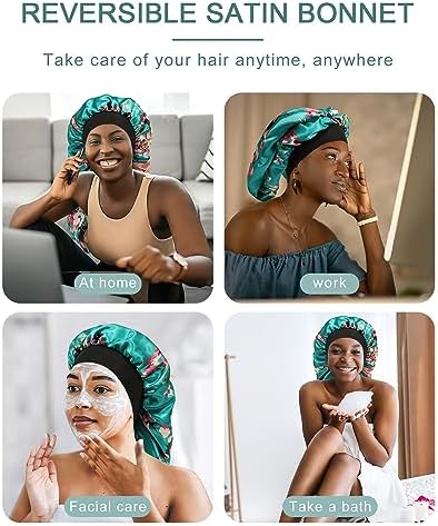 AWAYTR 2-Layer Satin Bonnet for Braids, Wide Band Long Sleep Cap - Image 5