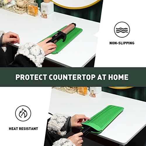 ZAXOP Heat Resistant Silicone Mat Pouch for Curling Irons & Flat Irons, 2-in-1 Travel Case & Cooling Pad for Hot Tools, Anti-Slip Countertop Protector, Pack Instantly Without Waiting to Cool(Green) - Image 6