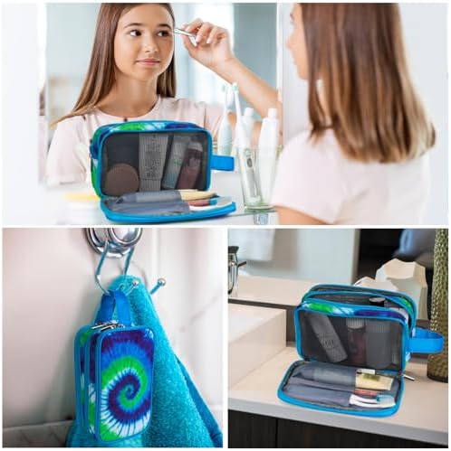 Tie Dye Toiletry Bag for Girls, Travel Toiletry Bag for Teen Girls Cosmetic Bag Makeup Bag Waterproof Hanging Wash Bag Toiletries, Blue - Image 6