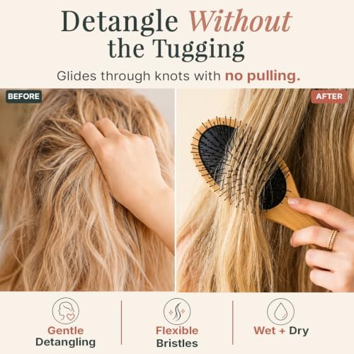 Detangler Bristle Bamboo Hair Brush - For Women, Men, and Kids, Versatile for Wet or Dry Hair, Use With Hair Products - Image 2
