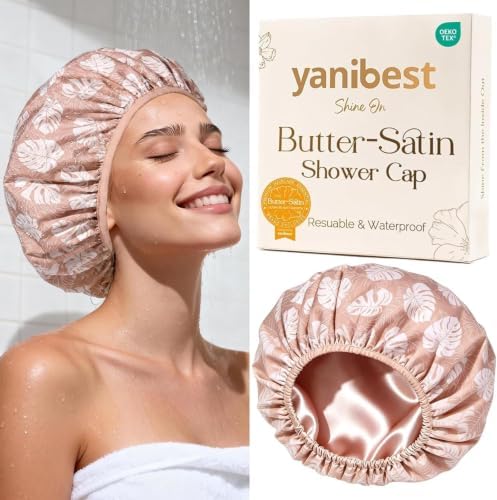 Yanibest Frizz Free Satin Lined Shower Cap with Soft Elastic Band by yanibest