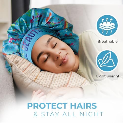 Discover reversible premium double layer silk satin sleeping bonnets designed for hair protection, moisture retention, and all-night comfort. Keep your hair healthy and frizz-free-blue - Image 3