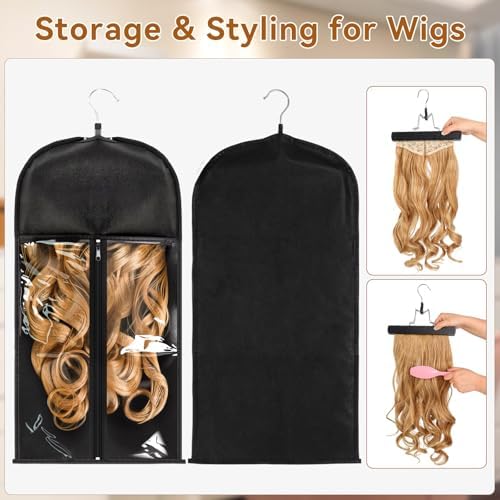 1 Pack Wig Storage Bag with Hanger Hair Extensions Wig Storage Extra Long Hair Extension Holder with Transparent Zip Up Closure (Size Small) - Image 3