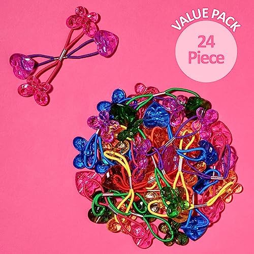 Expressions 24pc Heart & Butterfly Ponytailers, Assorted Multicolored Bead Hair Ties and Holders for Toddlers and Kids - Image 6