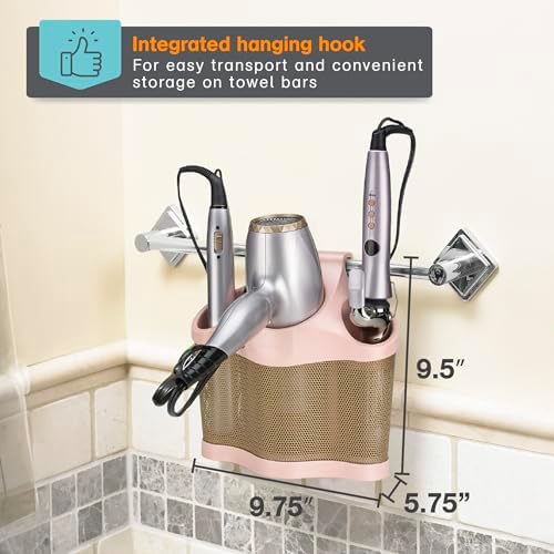 Polder Style Station, Hair Tool Organizer for Hair Dryer, Curling Iron, and Hair Straightener, Easy-to-Store Hair Styling Station, Blush and Bronze - Image 5