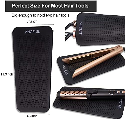 ANGENIL Silicone Heat Resistant Travel Mat Pouch for Titanium Ceramic Flat Iron, Hair Straightener Professional and Curler 2 in 1, Curling Wand, Crimper Hair Iron Tools, Food Grade Silicone, Black - Image 4