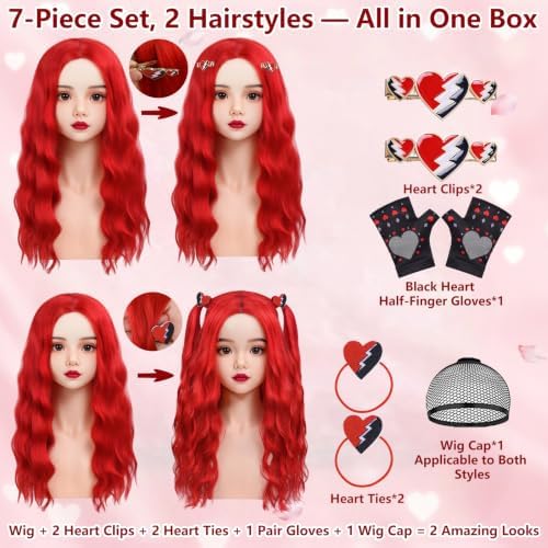 Mildiso 7PCS Kids Red Princess Cosplay Wig for Girls Halloween Costume M151 - Image 2