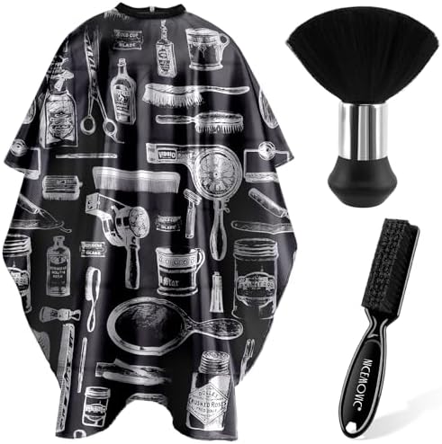 NICEMOVIC Hair Cutting Barber Cape for Men Women Kids with Neck Duster Brush and Barber Brush, Professional Barber Accessories Cleaning Supplies for Salon Haircut Styling by NICEMOVIC