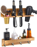 UPTRUST Wall Mount Hair Tool Organizer, Set of 2 Layer Rustic Wooden Dryer Holder Rack, Product Organizer Tray for Dryer with 4 Hooks by UPTRUST