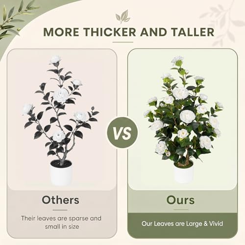 2 Pack 3FT Artificial Camellia Trees with White Flowers - Image 5