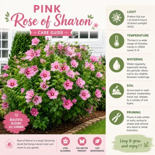 Pink Rose of Sharon Plant, Vibrant Flower Shrub, 6-10 Inch Tall - Image 5