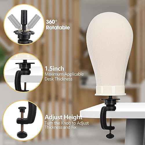 Klvied Wig Stand Set, 22in Head, Adjustable - Image 3