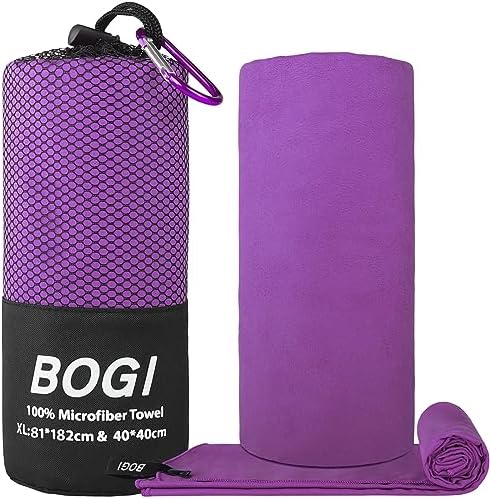BOGI Microfiber Travel Sports Towel-Quick Dry Towel, Soft Lightweight Microfiber Camping Towel Absorbent Compact Travel Towel for Camping Gym Yoga Swimming Backpacking (XL:72''x32''+16''x16''-Purple) - Image 2
