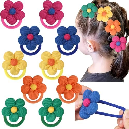 CÉLLOT 10PCS Flower Hair Ties,4cm in Diameter Seamless Nylon Bands, Normal Ponytail Holders for Girls,Teens and Women - Image 2