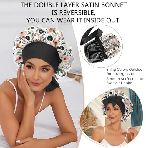 Satin Hair Braid Bonnet for Sleeping Double Layer Elastic Wide Soft Tie Band Hair Silk Lined Sleep Cap Women Girls - Image 6