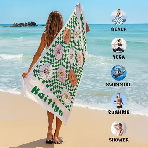 JML Custom Flower Beach Towel with Name, Microfiber, 35 x 70 in - Image 6