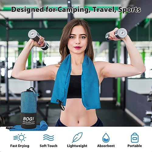 BOGI Microfiber Quick Dry Travel Sports Towel, Blue, 60"x30"+16"x16" - Image 6