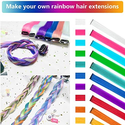 10 PCS Colored Hair Extensions Clip In Rainbow Hairpiece 22 Inch - Image 3