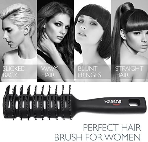 Baasha Hair Brush, Vented Brush for Blow Drying, Mens Short Hair Brush with Ball Tipped Bristles, Best for Wet or Dry Hair - Black - Image 5