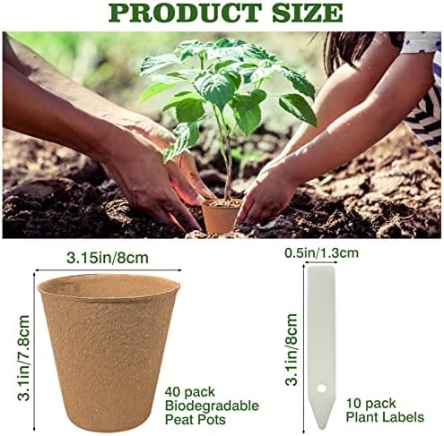 INCIKITI 40Pcs 3.15 Inch Peat Pots, Biodegradable Eco-Friendly Round Plant Seedling Starters Kit, Seed Germination Trays with 10 Labels for Flower Vegetable Tomato Saplings & Herb Germination, Khaki - Image 2