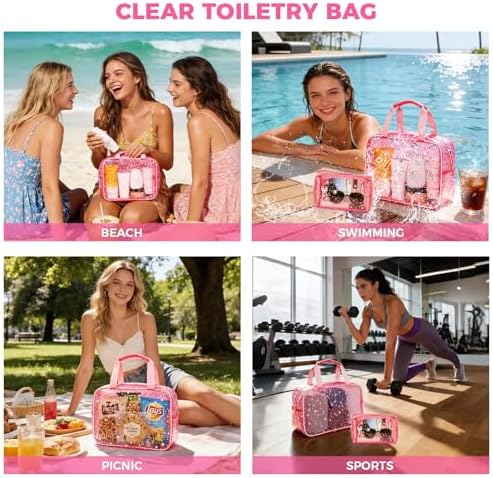 2PCS Clear Star Print Waterproof Makeup Bag, Lagre PVC Cosmetic Pouch with Zipper, Travel Toiletry Organizer for Women, Small Personal Item for Travel, Business Trip, Gym & Daily Use (Red) - Image 6