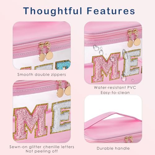 uekeboag Chenille Letter MEDS Clear Medicine Makeup Bag(02Light Pink) - Image 3