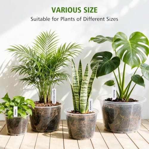 16 Pack 12/10/8/6 Inch Clear Nursery Pots with Drainage, Large Plastic Nursery Pots for Plants with Labels, Clear Plant Pots for Succulents, Flower & Vegetable - Image 2