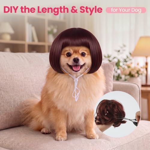 Funny Dog Wig, Short Straight Hair Pet Costume with Bangs for Halloween - Image 5