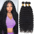 Deep Wave Human Hair Bundles 26 28 30 Inch Deep Wave Bundles 100% Unprocessed Brazilian Virgin Hair 3 Bundles Curly Bundles Hair Extensions Real Human Hair Wavy Quick Weave Bundles Natural Black by Cenglou