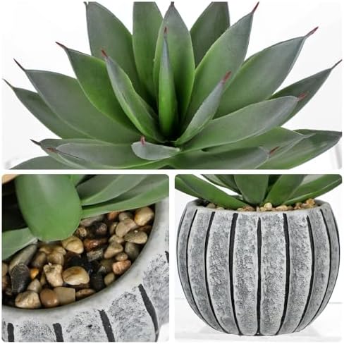 Briful Artificial Aloe Succulent Plant in Aged Cement-Look Ceramic Pot – 8" Tall Faux Agave Plant with Decorative Pebbles – Realistic Desk or Shelf Decor for Home, Office, Bathroom - Image 4