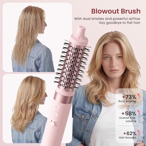 MESCOMB 6 in 1 Hot Air Styler Wrap, Professional Hair Styler with Thermal Round Brush for Blowouts, Fast Drying for Blow Dry, Curling, Volumizing, Straightening, Salon Results in Minutes (Light Pink) - Image 3