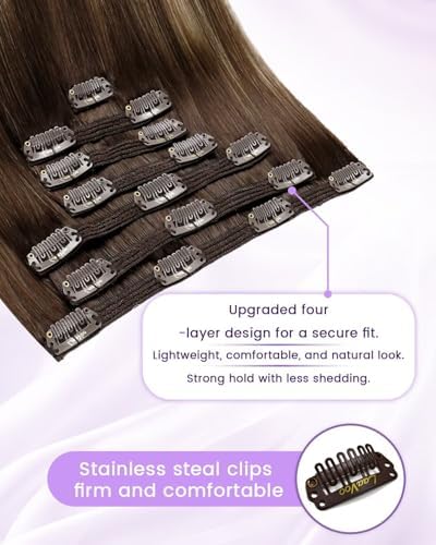 LaaVoo 150g Clip on Hair Extensions for Women Soft Brown Ombre 24 Inch - Image 3