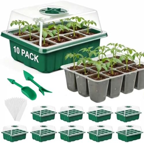 10 Pack Seed Starter Trays, 120 Cells with Humidity Domes and Base Trays by Unknown