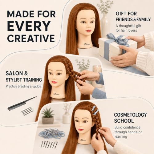 26-28 Inch Synthetic Fiber Mannequin Head for Braiding Styling Cutting Cosmetology Practice Doll with Clamp Stand for Makeup Training (Blond) - Image 5