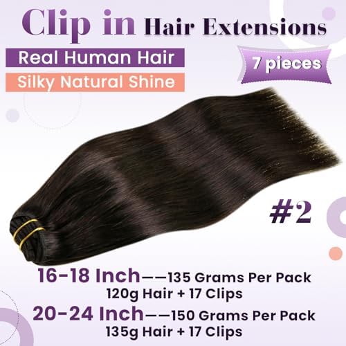 LaaVoo Dark Brown Clip in Hair Extensions Real Human Hair - Image 2