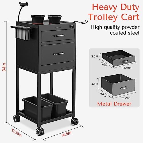 TASALON Wheeled Lockable Metal Salon Cart with Drawers & 2 Magnetic Bowls - Image 2