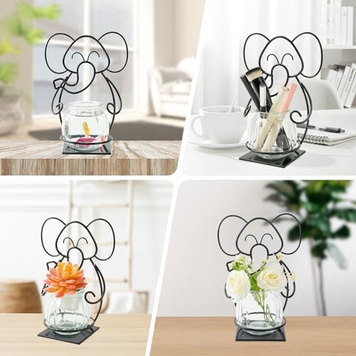 Desktop Glass Planter Hydroponics Vase, Planter Round Vase with Holder for Home Decoration, Modern Creative rabbit Plant Terrarium Stand, Scindapsus Container - Image 6