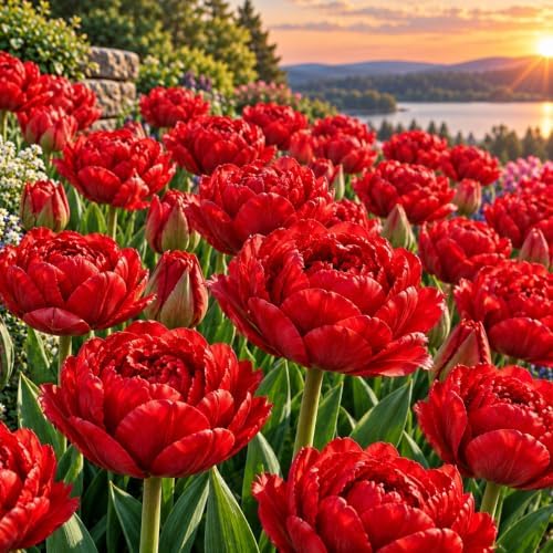 25 Miranda Double Tulip Bulbs for Fall Planting | Red Peony Spring Flowers by CZGrain