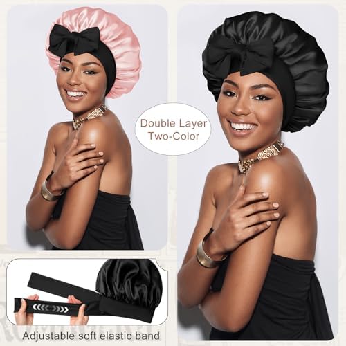 CHLINS Double Layer Satin Bonnet for Sleeping, Hair Bonnet for Curly Hair - Image 2