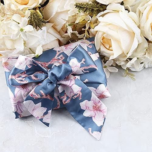 Extra Large Satin Bonnet for Women Sleeping, Silky Elastic Sleep Cap with Tie Band, Double-Layer Long Hair Bonnet for Braids/Curly/Long Hair (Blue Floral) - Image 3